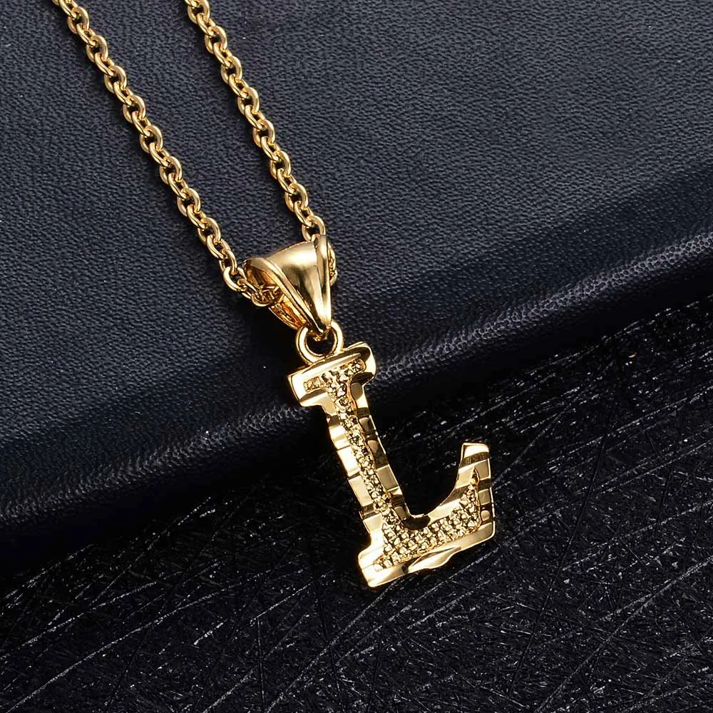 A-Z Small Letters chains Necklaces unisex for women/man Gold Color Fashion Couple pendant