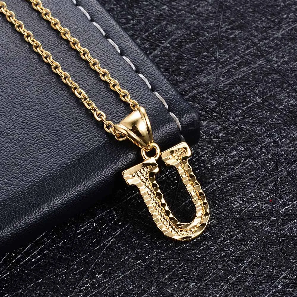 A-Z Small Letters chains Necklaces unisex for women/man Gold Color Fashion Couple pendant