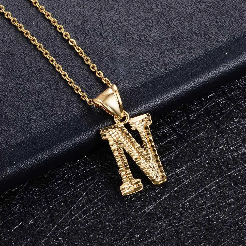 A-Z Small Letters chains Necklaces unisex for women/man Gold Color Fashion Couple pendant