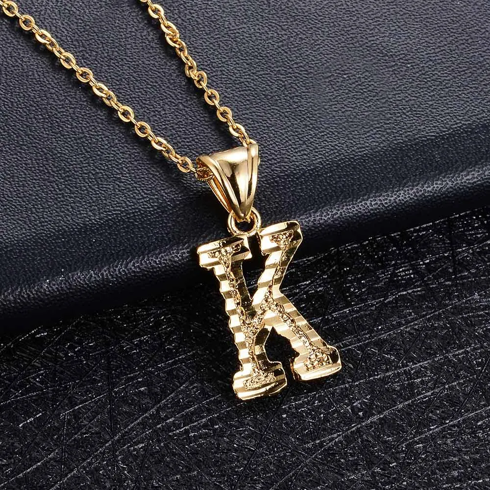 A-Z Small Letters chains Necklaces unisex for women/man Gold Color Fashion Couple pendant