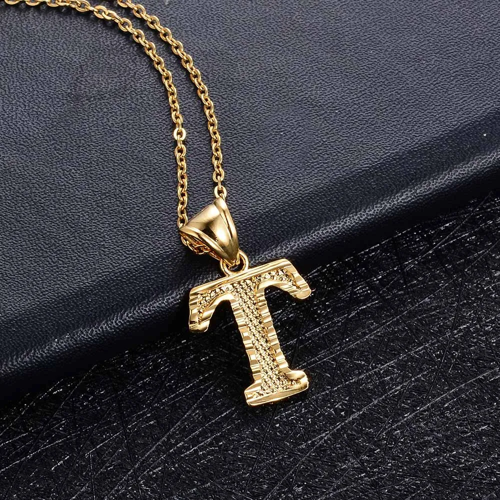 A-Z Small Letters chains Necklaces unisex for women/man Gold Color Fashion Couple pendant
