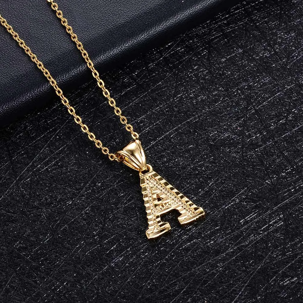 A-Z Small Letters chains Necklaces unisex for women/man Gold Color Fashion Couple pendant