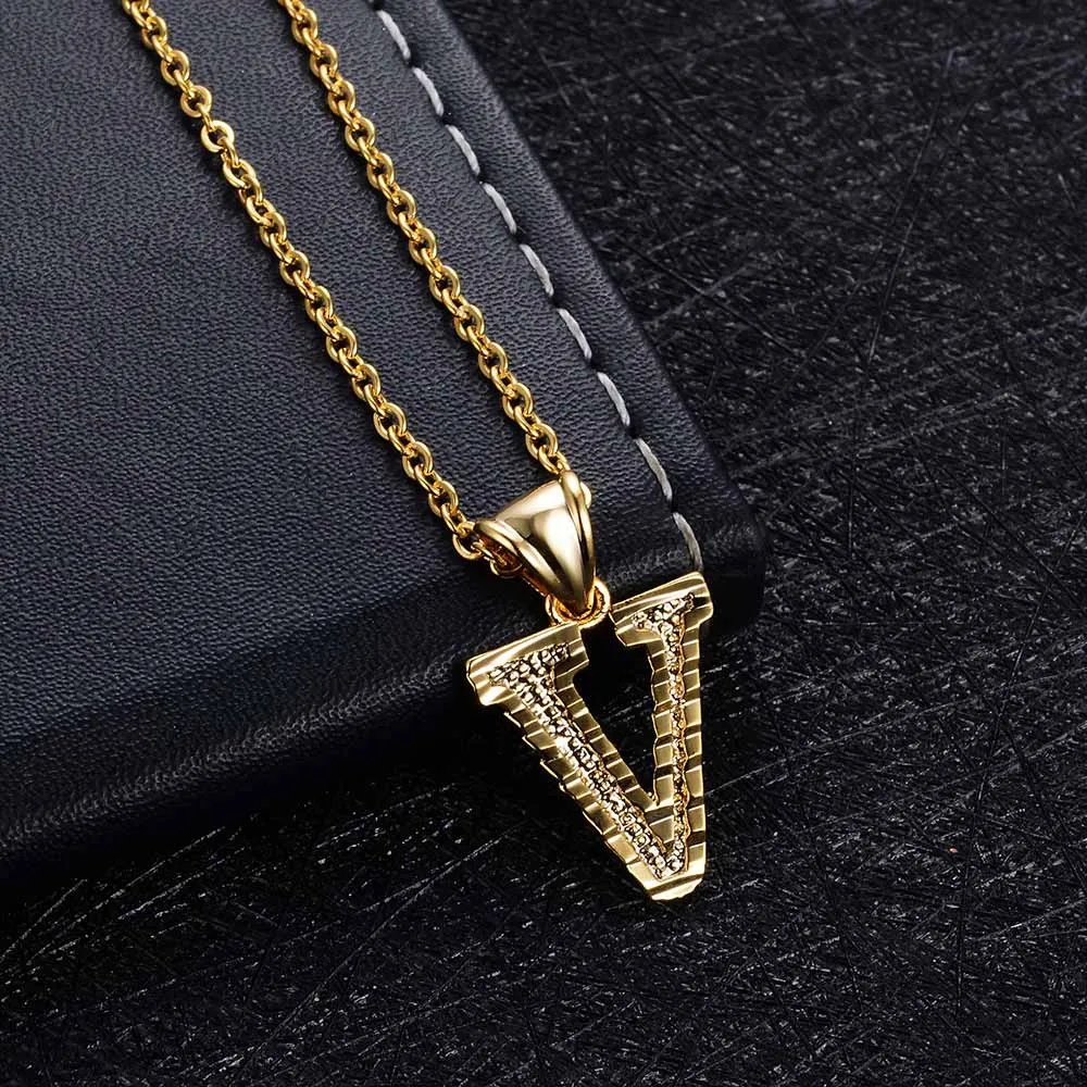 A-Z Small Letters chains Necklaces unisex for women/man Gold Color Fashion Couple pendant