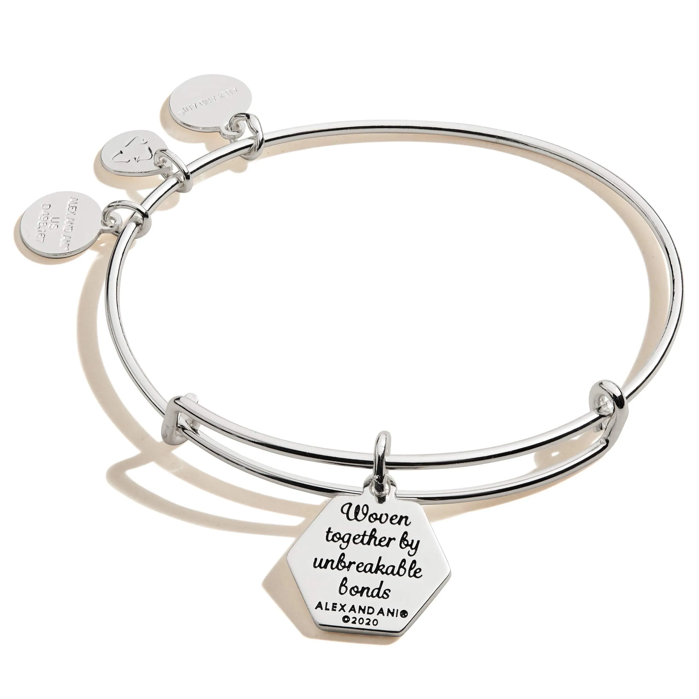 Alex and Ani Because I Love You Sister Expandable Wire Bangle Bracelet for Women, Woven Together Charm, Shiny Antique Silver Finish, 2 to 3.5 in