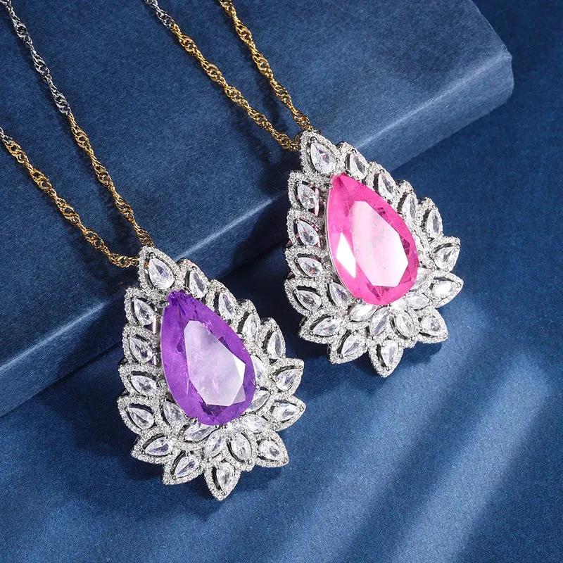 Amethyst Water Drop CZ Pendant Necklace