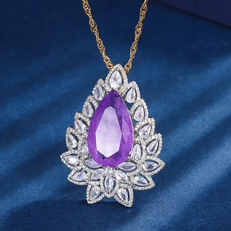 Amethyst Water Drop CZ Pendant Necklace