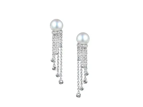 Amore Argento Sterling Silver Tassel Pearl and CZ Drop Earrings