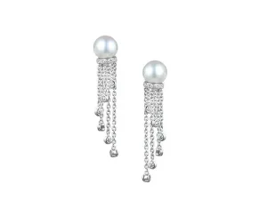 Amore Argento Sterling Silver Tassel Pearl and CZ Drop Earrings