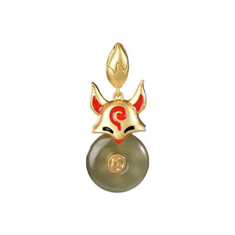 Ancient Gold Craft Enamel Natural Hotan Jasper Pendant