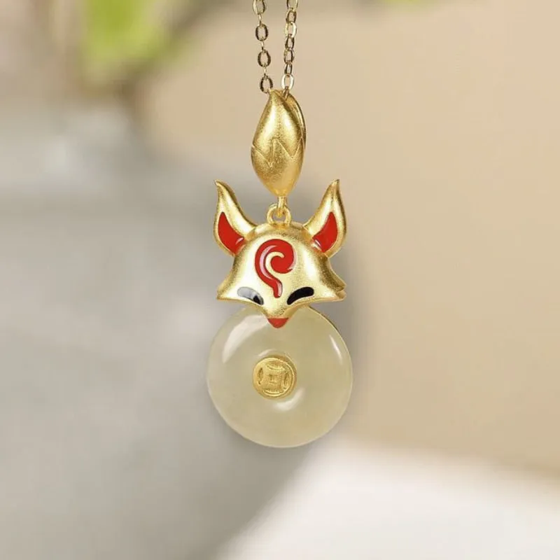 Ancient Gold Craft Enamel Natural Hotan Jasper Pendant
