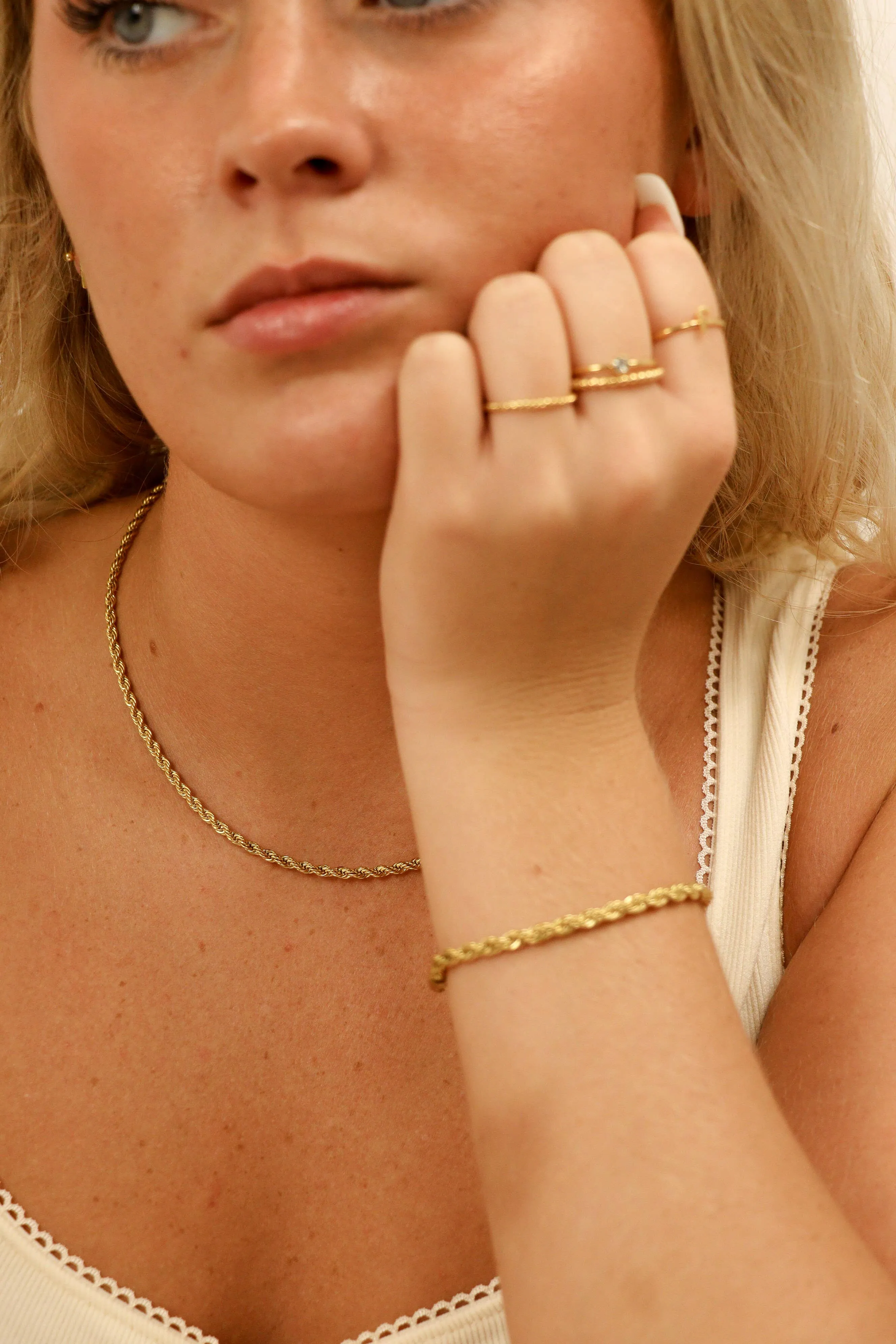 Ashley Gold Stainless Steel PVD Rope Chain Necklace