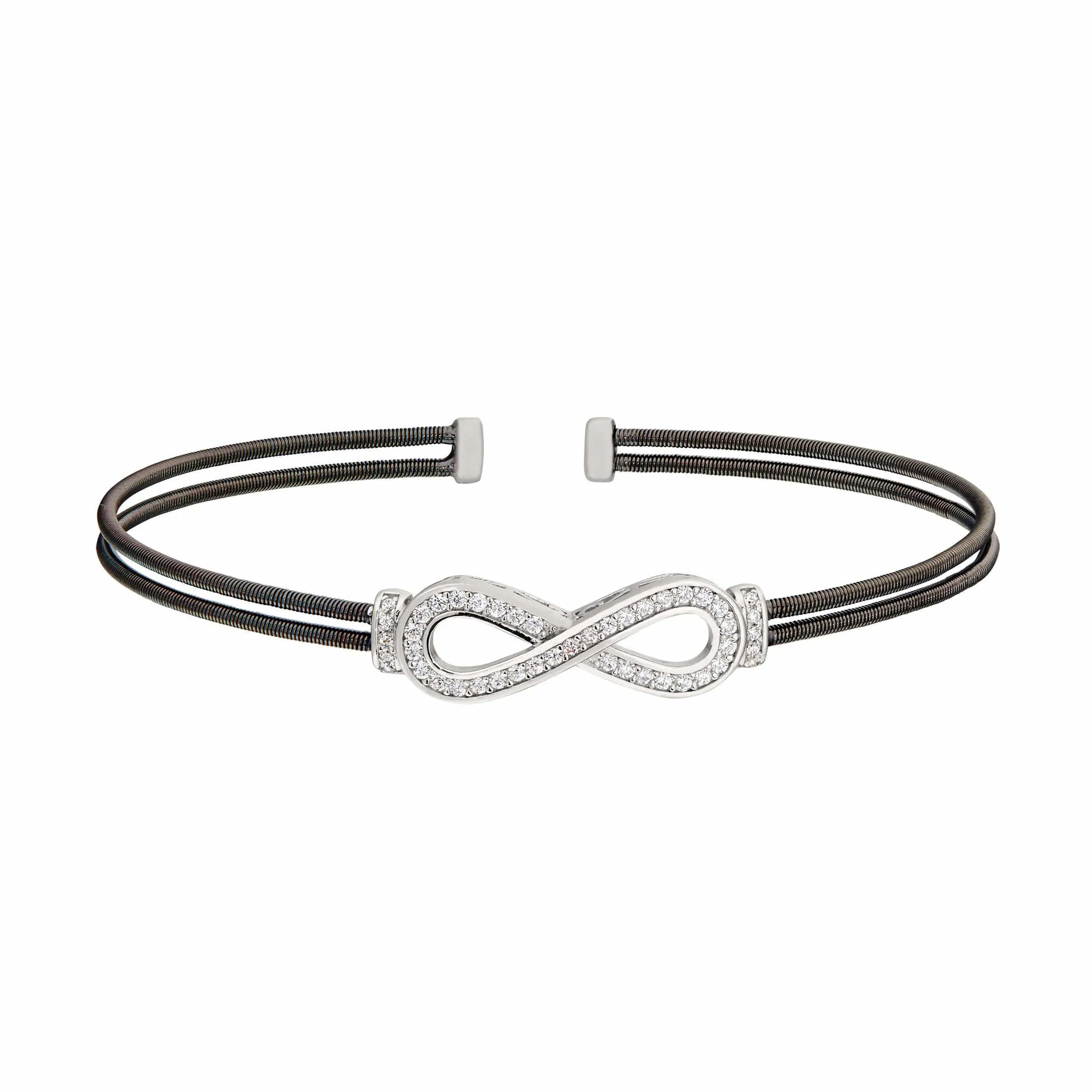 Black Rhodium Finish Sterling Silver Two Cable Cuff Bracelet - LL7007B-BR/RH