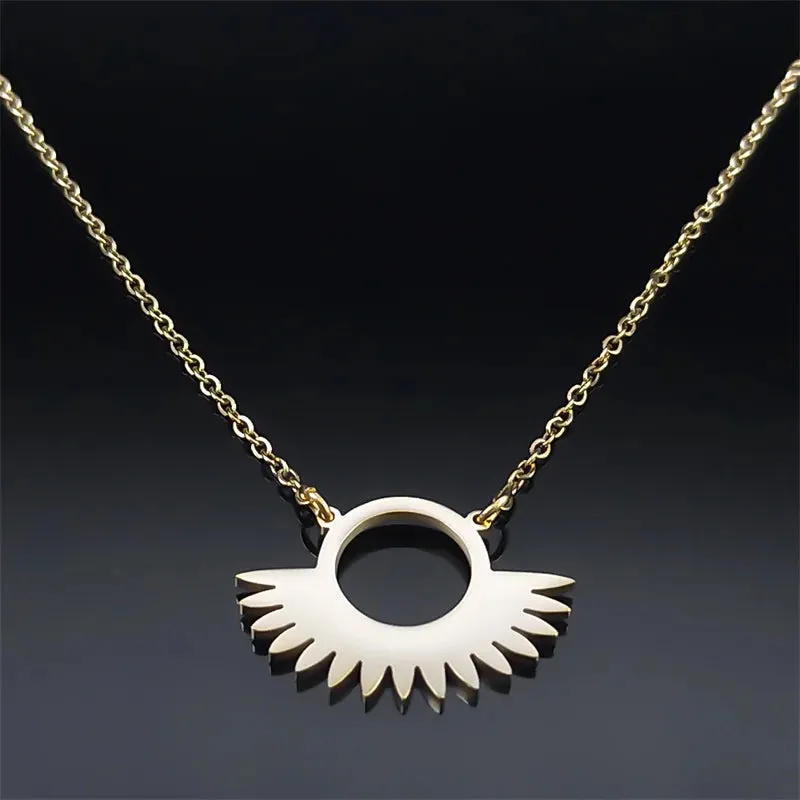 Bohemia Sun Pendant Necklace for Women Stainless Steel Gold Color Aesthetic Flower Chain