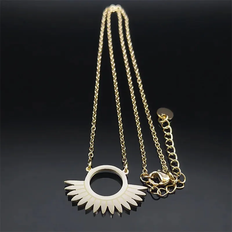 Bohemia Sun Pendant Necklace for Women Stainless Steel Gold Color Aesthetic Flower Chain