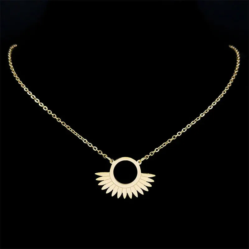 Bohemia Sun Pendant Necklace for Women Stainless Steel Gold Color Aesthetic Flower Chain