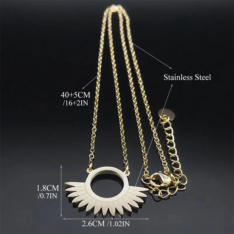 Bohemia Sun Pendant Necklace for Women Stainless Steel Gold Color Aesthetic Flower Chain