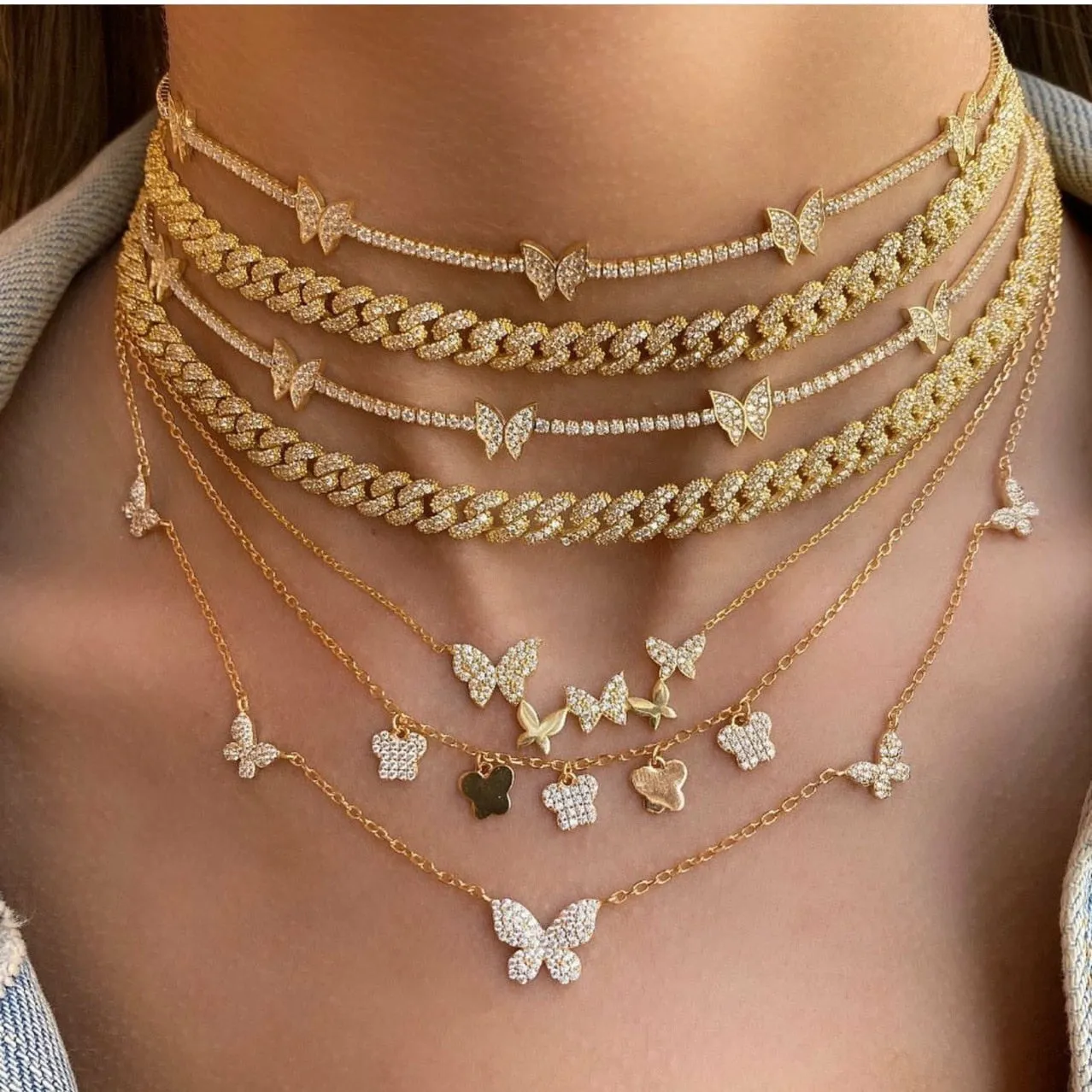 Butterfly Necklace, Gold Plated Butterfly Layer Necklaces