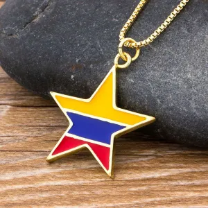 Classic Copper Cubic Ziconia Star Pendant Necklace Gold Color Pendant