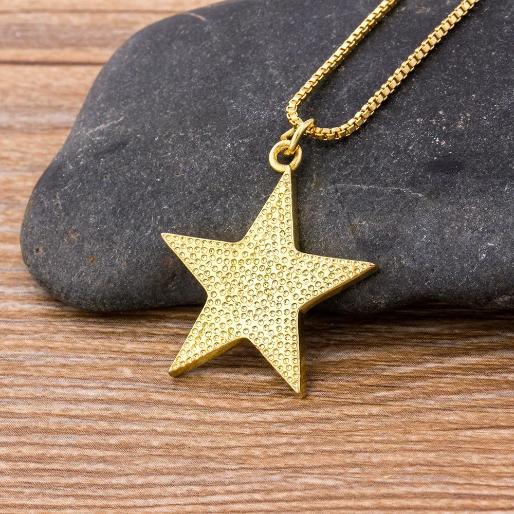 Classic Copper Cubic Ziconia Star Pendant Necklace Gold Color Pendant