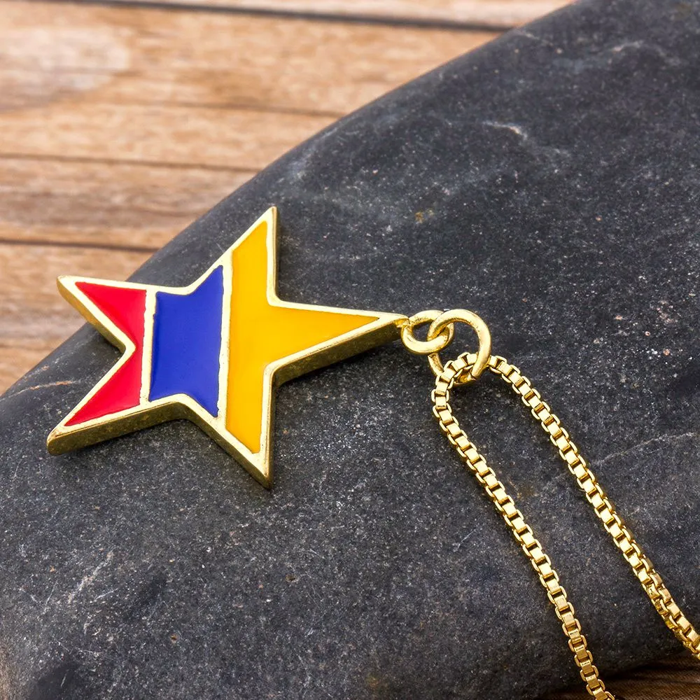 Classic Copper Cubic Ziconia Star Pendant Necklace Gold Color Pendant