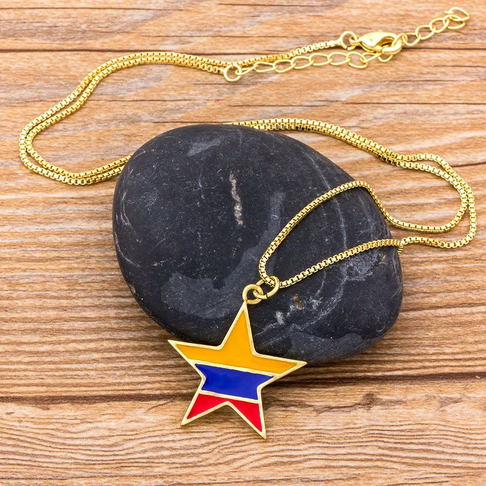 Classic Copper Cubic Ziconia Star Pendant Necklace Gold Color Pendant