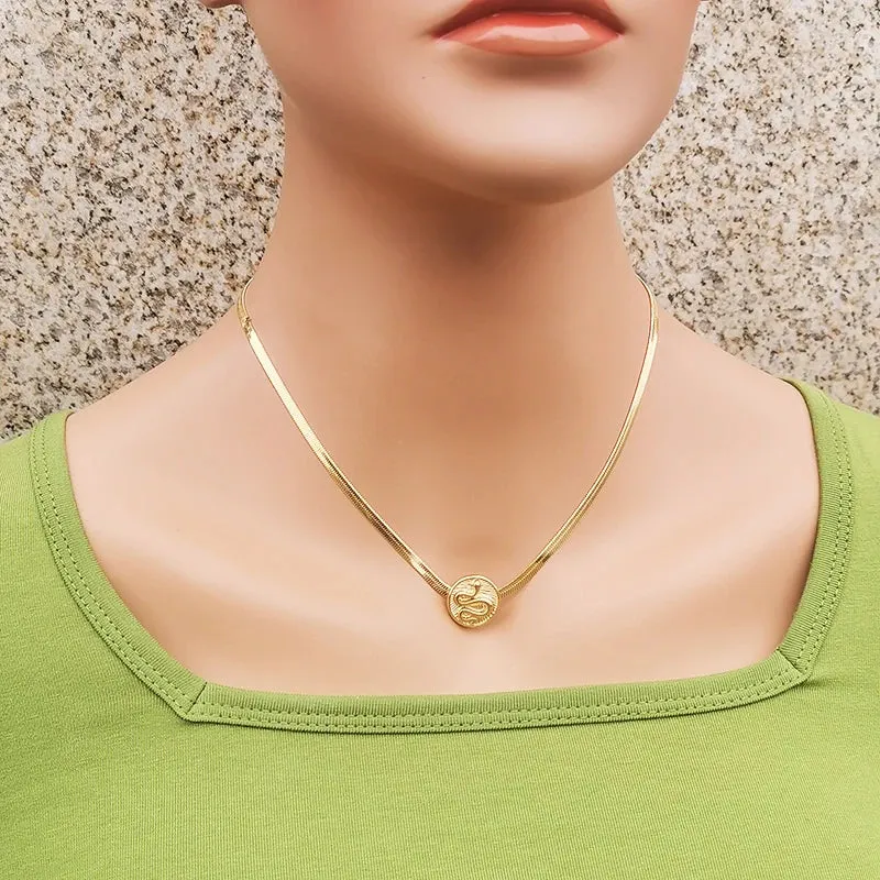 Classic Stainless Steel Necklace For Women Circle Snake Female necklace
