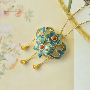 Creative design Ancient gold craft inlaid with natural Hetian jade necklace