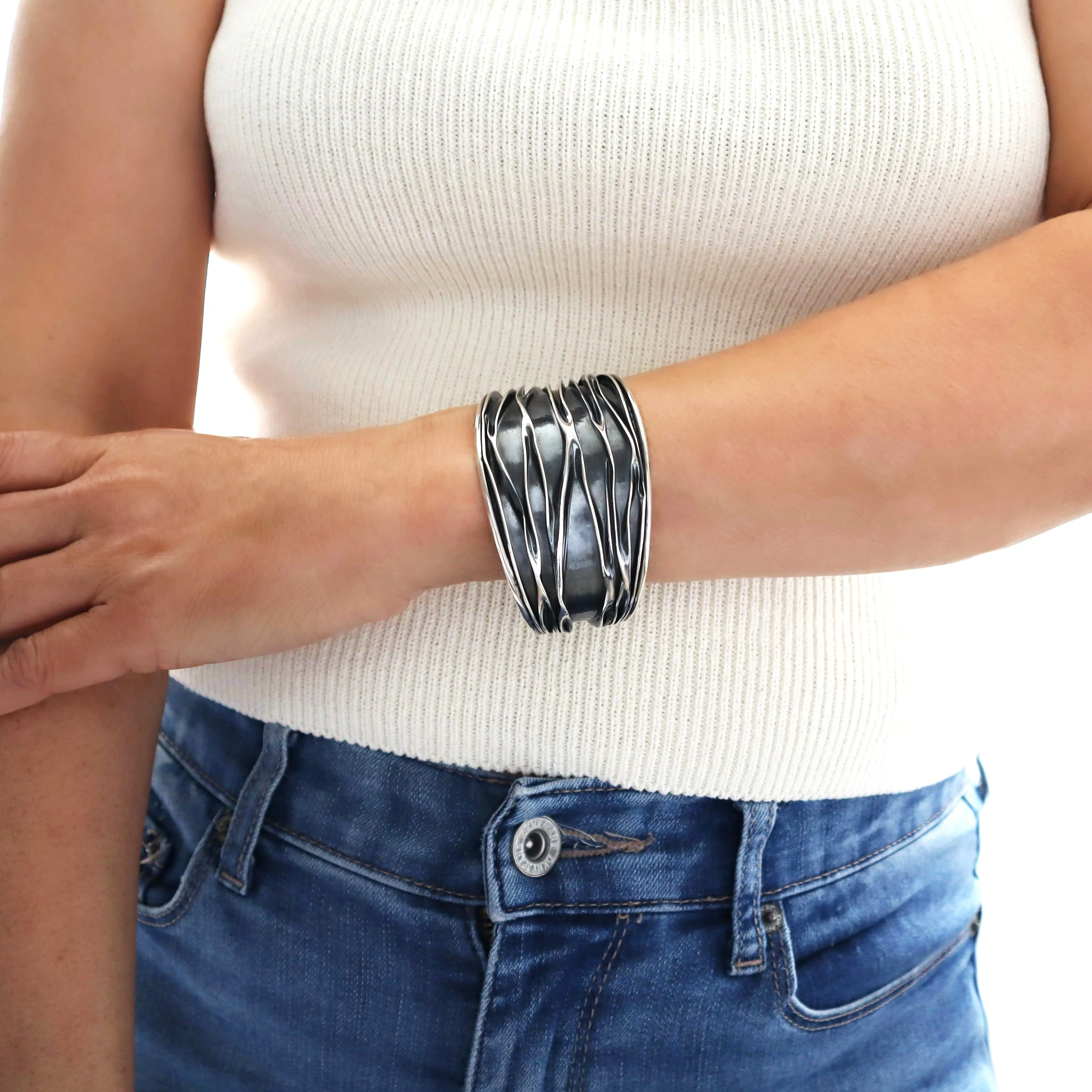 Crushed Sterling Silver Bracelet Cuff