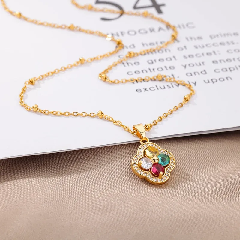 Cubic Zirconia Crystal Flower Necklaces For Women