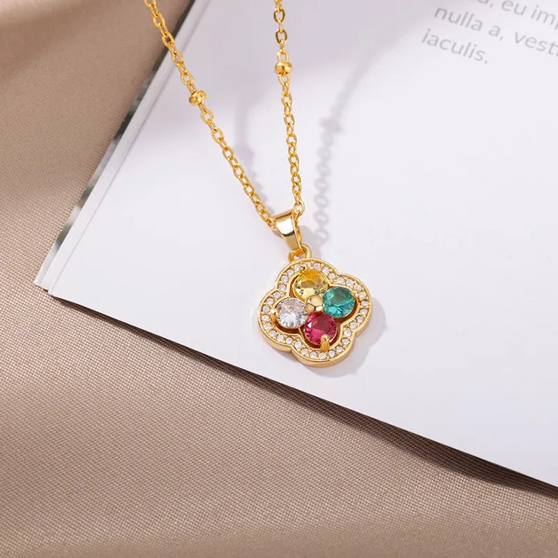 Cubic Zirconia Crystal Flower Necklaces For Women