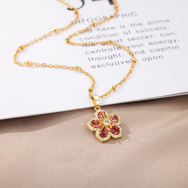 Cubic Zirconia Crystal Flower Necklaces For Women