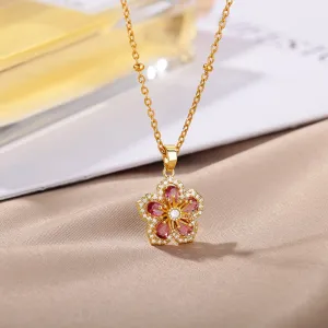 Cubic Zirconia Crystal Flower Necklaces For Women
