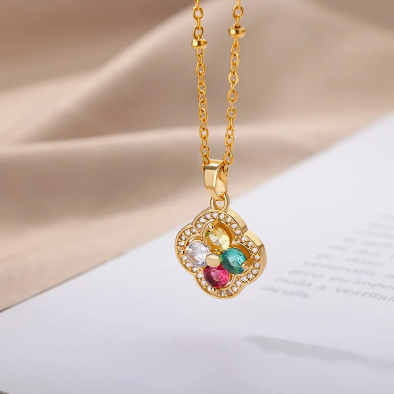 Cubic Zirconia Crystal Flower Necklaces For Women
