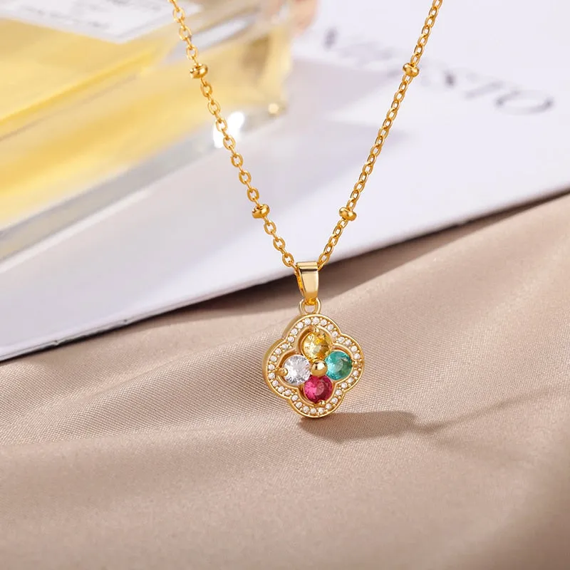 Cubic Zirconia Crystal Flower Necklaces For Women