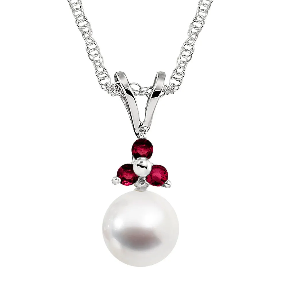 Cultered Pearl and Three Stone Emerald Pendant
