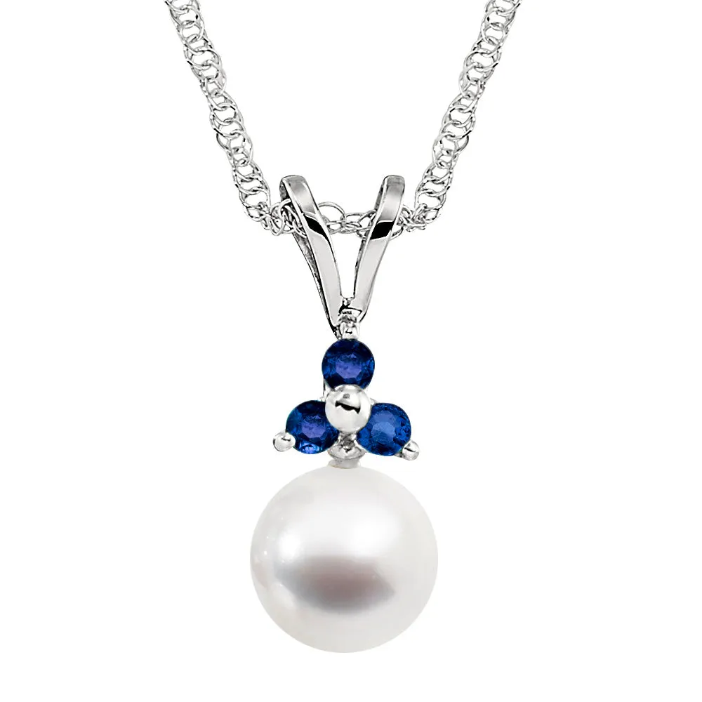 Cultered Pearl and Three Stone Emerald Pendant