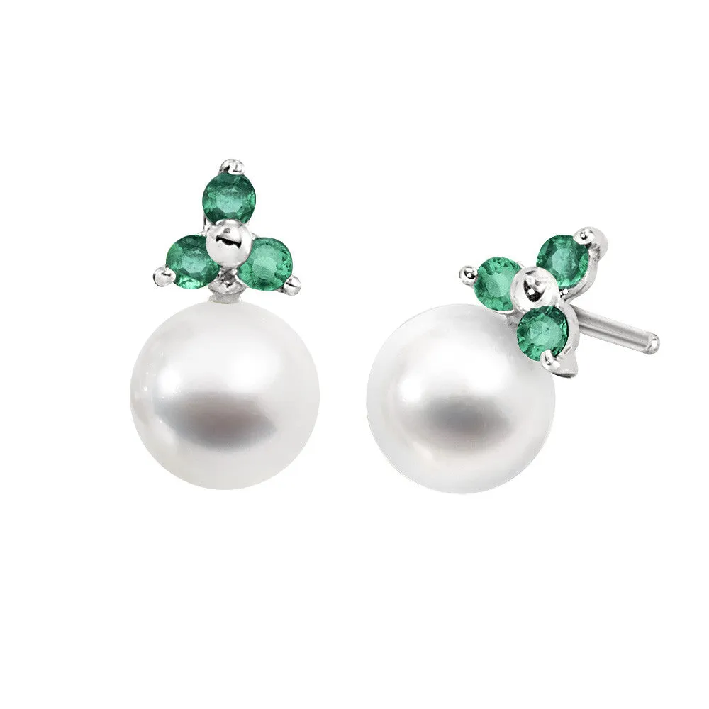 Cultered Pearl and Three Stone Emerald Pendant