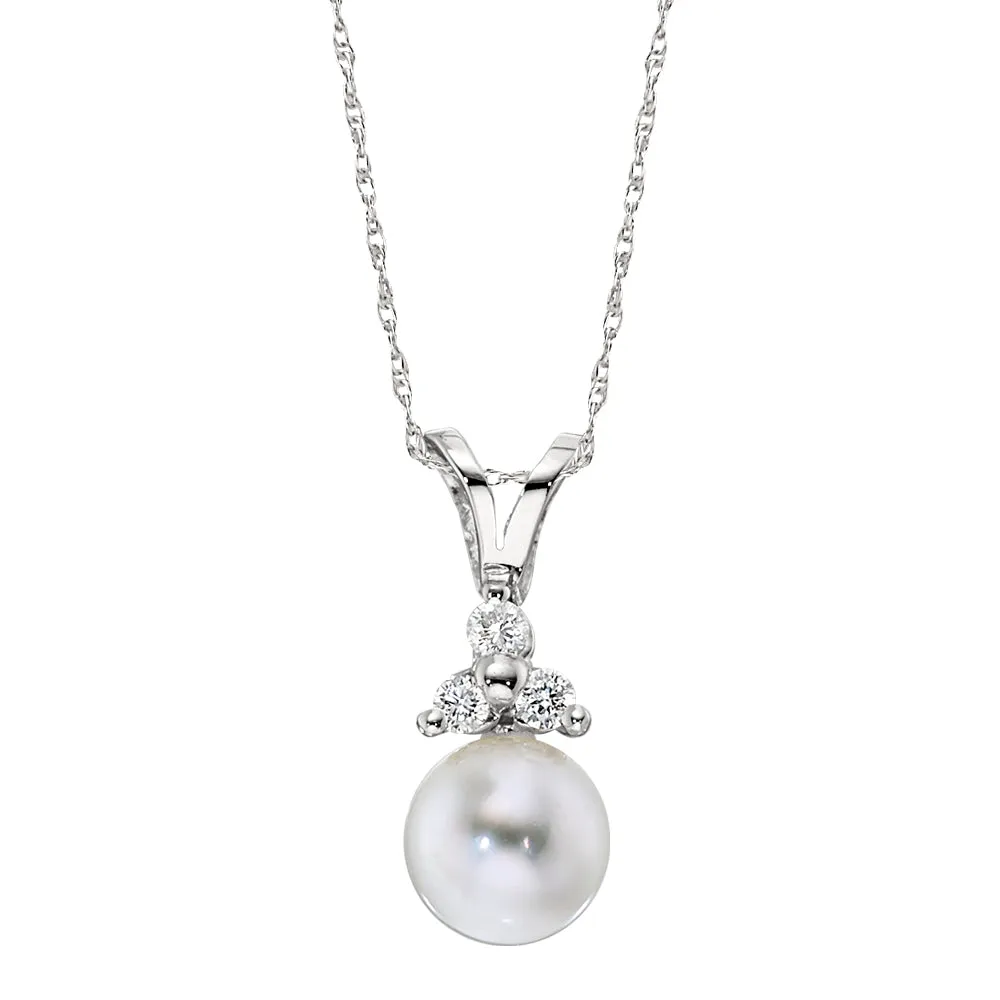 Cultered Pearl and Three Stone Emerald Pendant