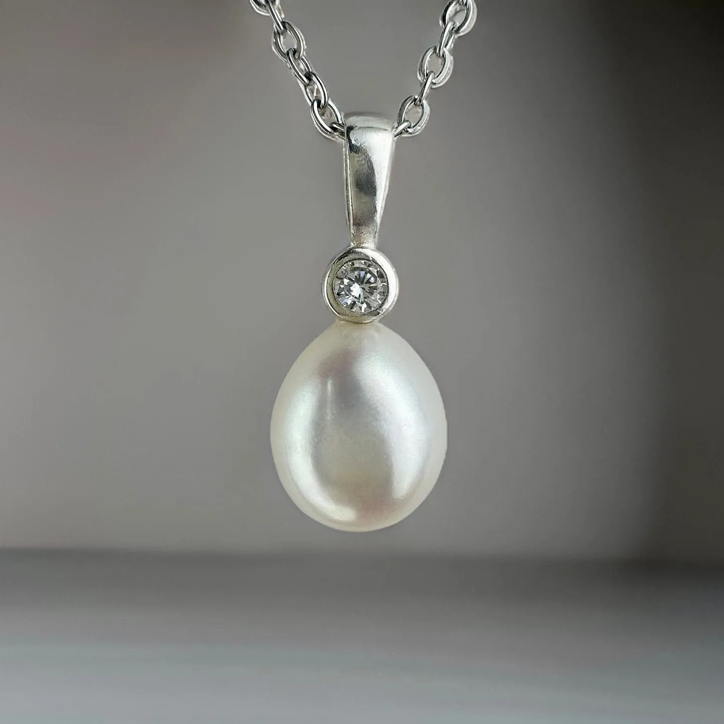 Cultured Freshwater Pearl and CZ Stirling Silver Pendant