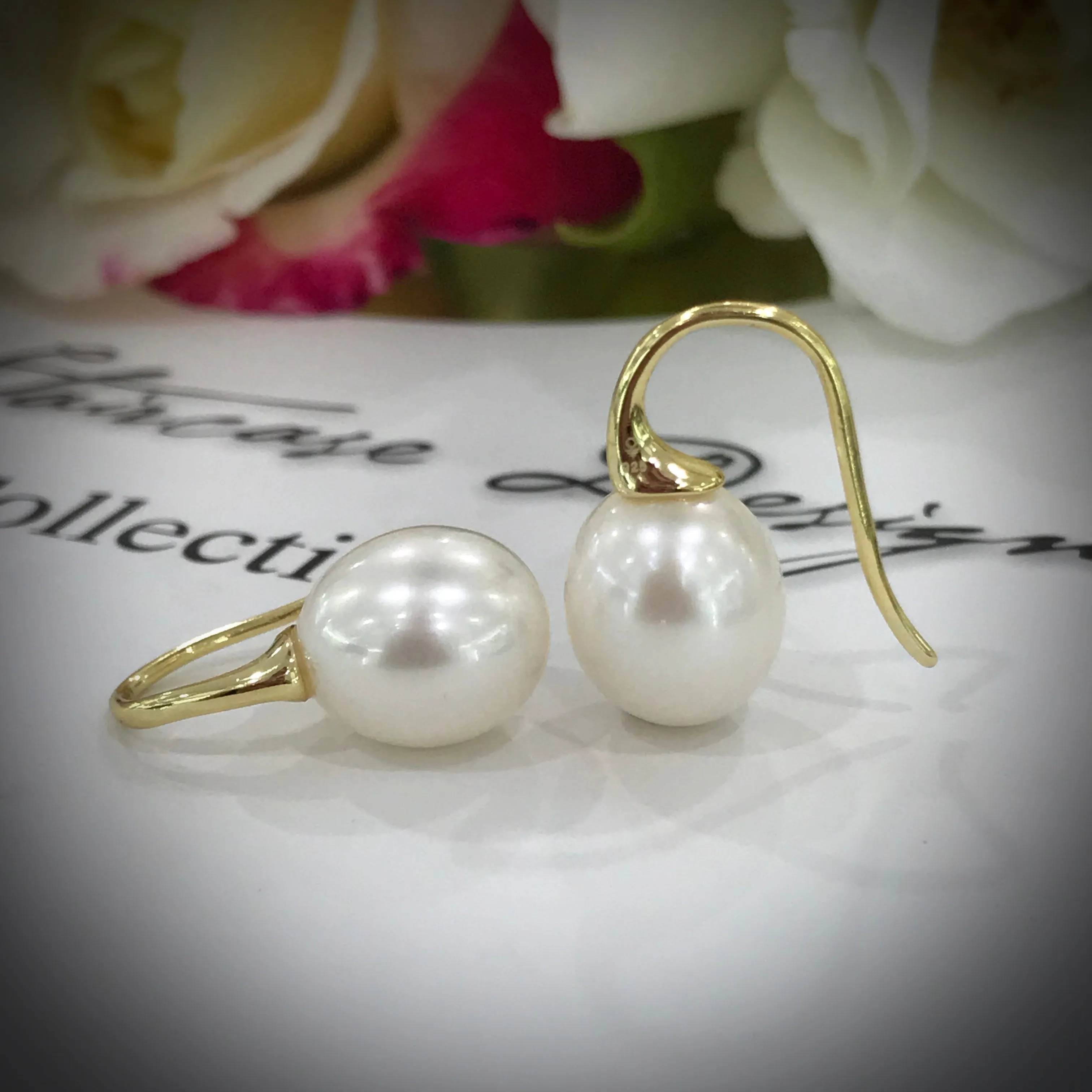 Cultured Freshwater Pearl Gold Hook Earrings