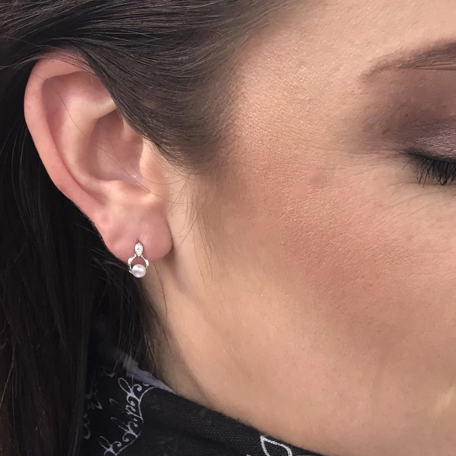 Cultured Freshwater Petite Pearl  Studs with CZ Sterling Silver
