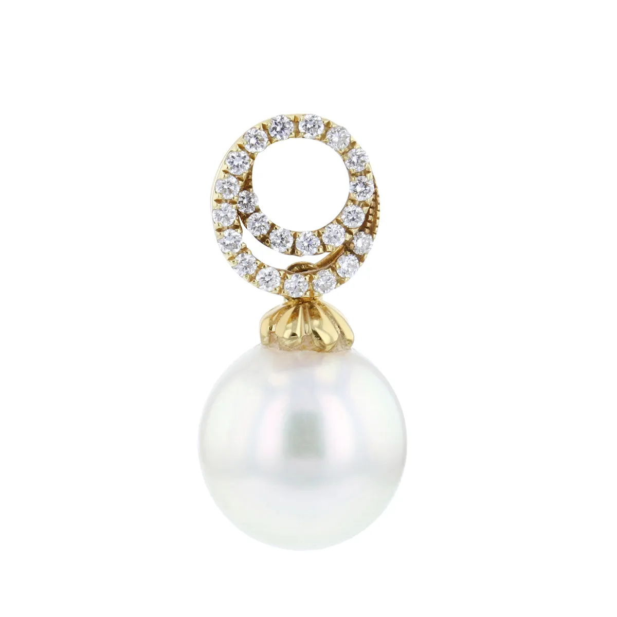 Cultured Pearl & Diamond Swirl Drop Earrings | 18K Yellow Gold