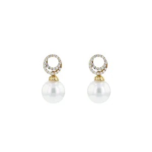 Cultured Pearl & Diamond Swirl Drop Earrings | 18K Yellow Gold