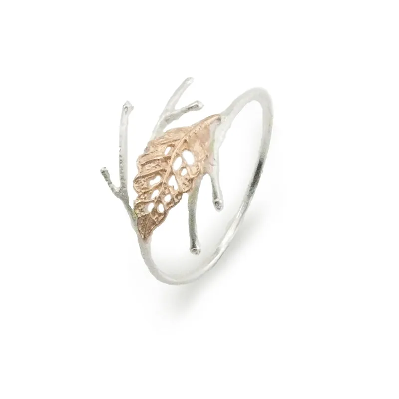 Curved Leaf on Branch Rose Gold Sterling Sliver Bangle
