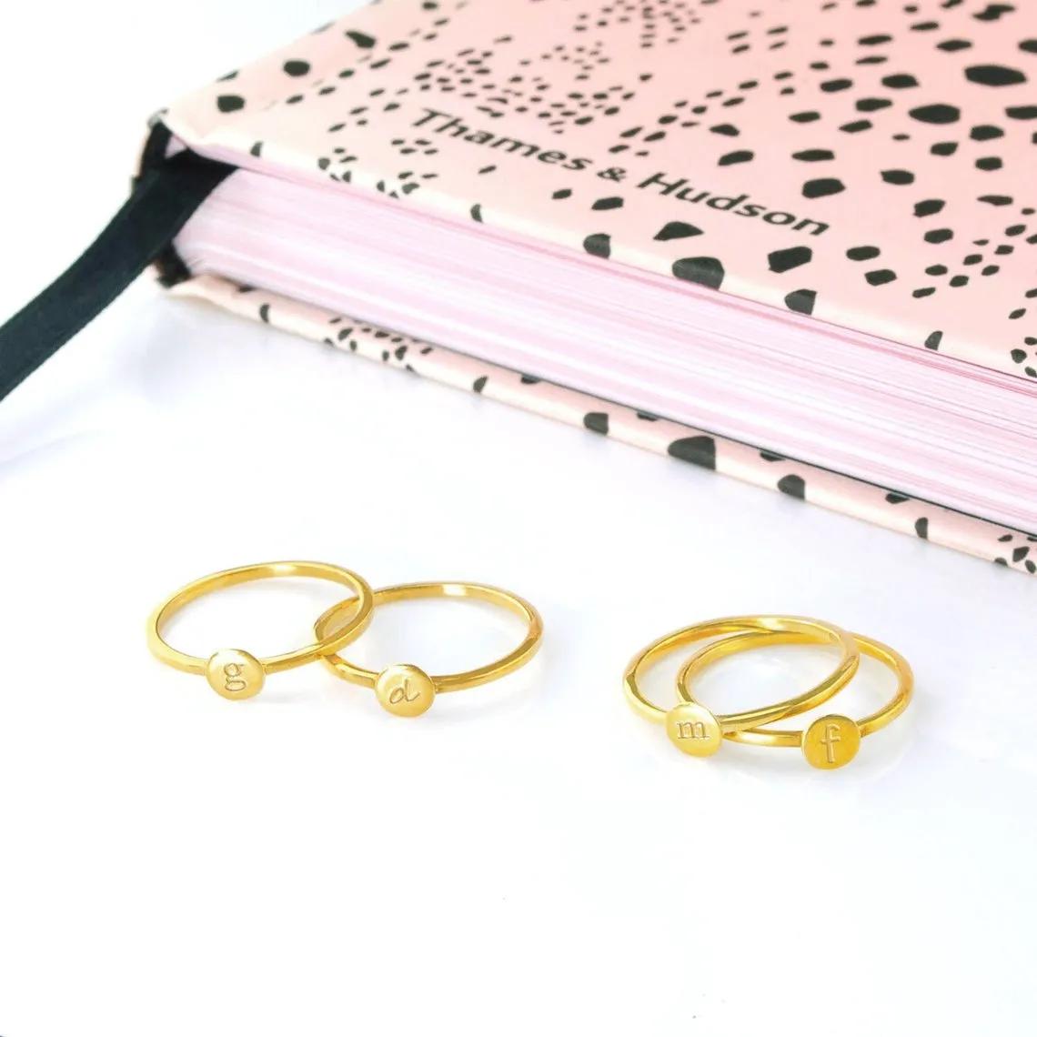 Custom Dainty Initial Ring, Minimalist Round Ring