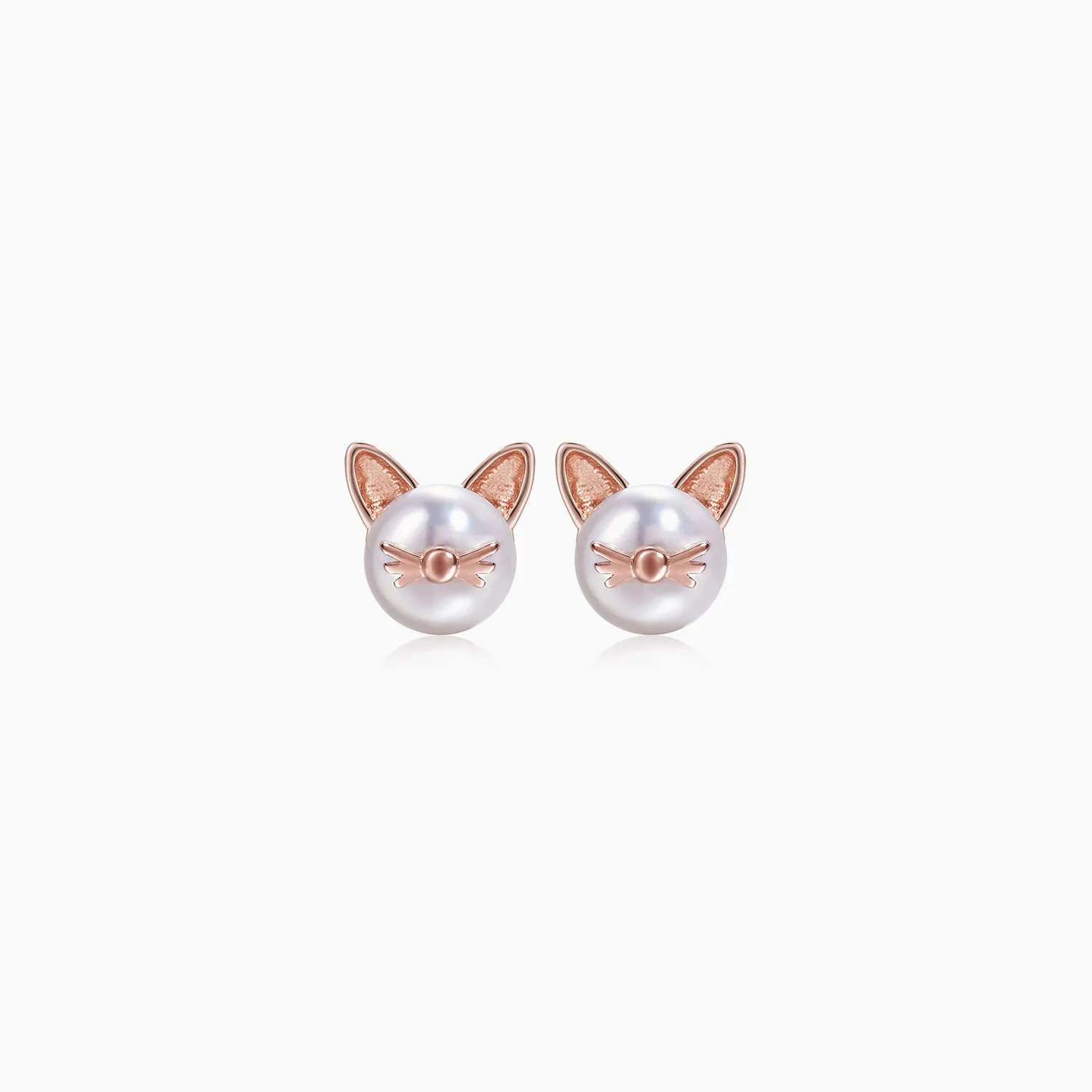 Cute Whisker Cat Pearl Stud Earrings