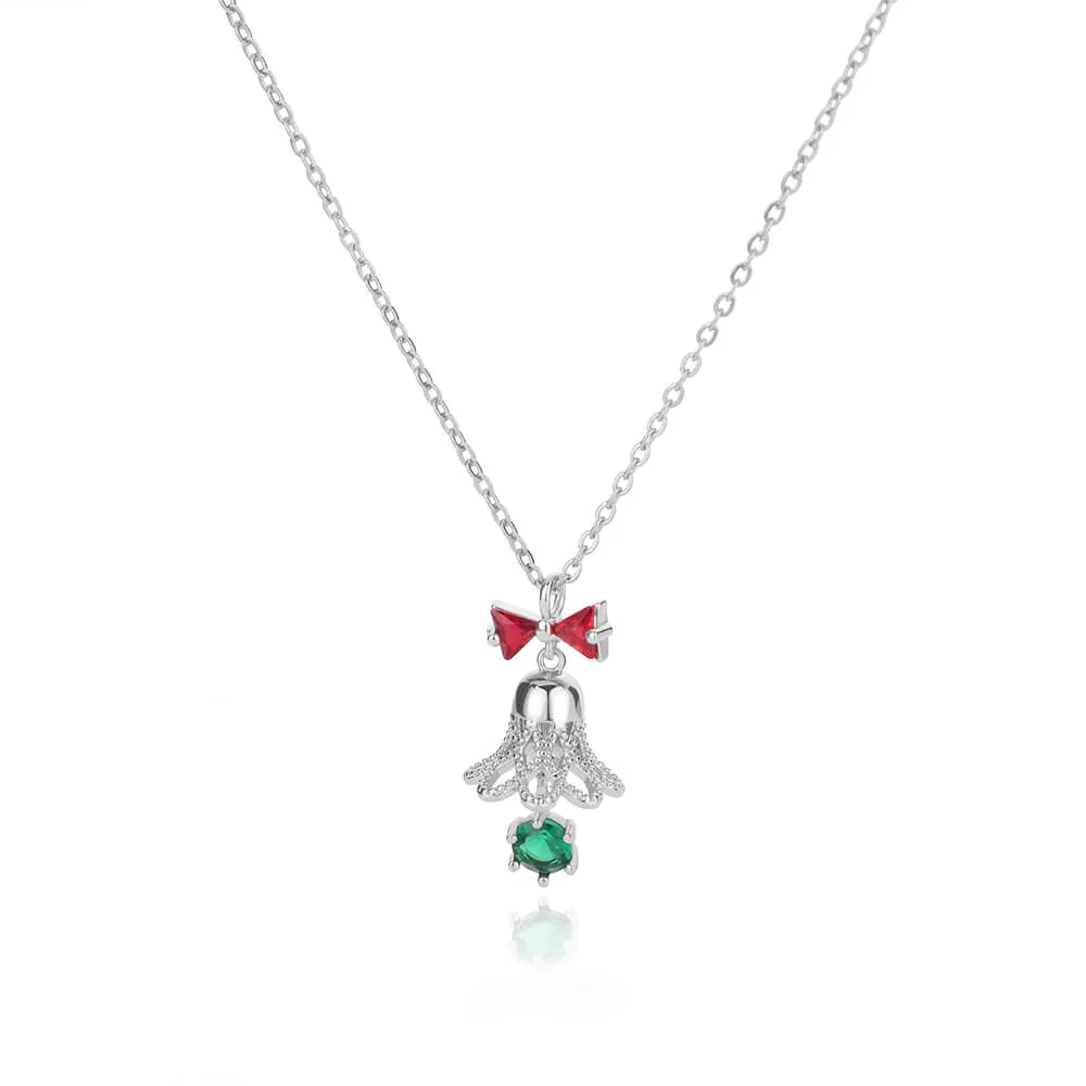 Delicate Colorful Bells Crystal Christmas Tree Pendant Necklace For Women