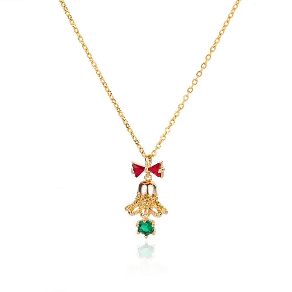 Delicate Colorful Bells Crystal Christmas Tree Pendant Necklace For Women