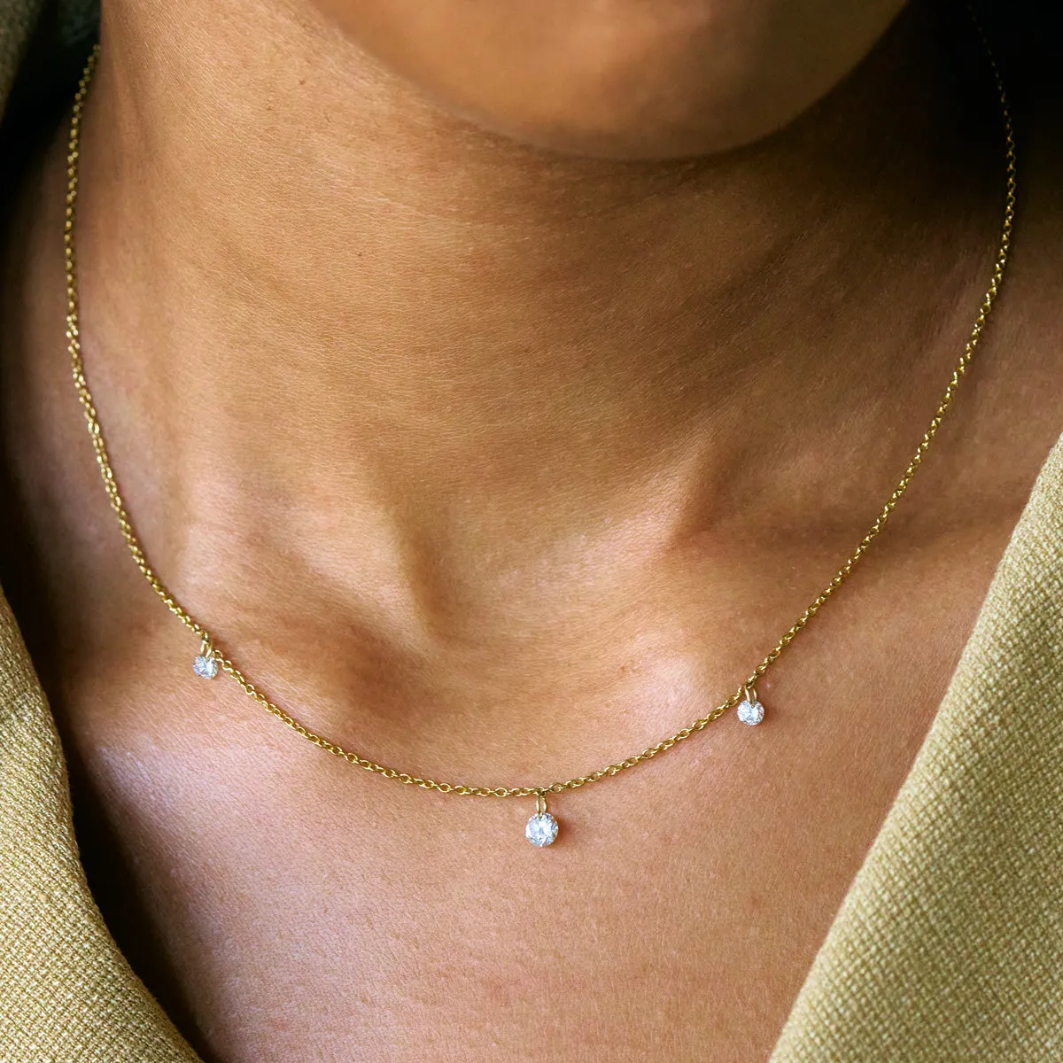 Dewdrop Three Diamond Necklace - 14k Gold