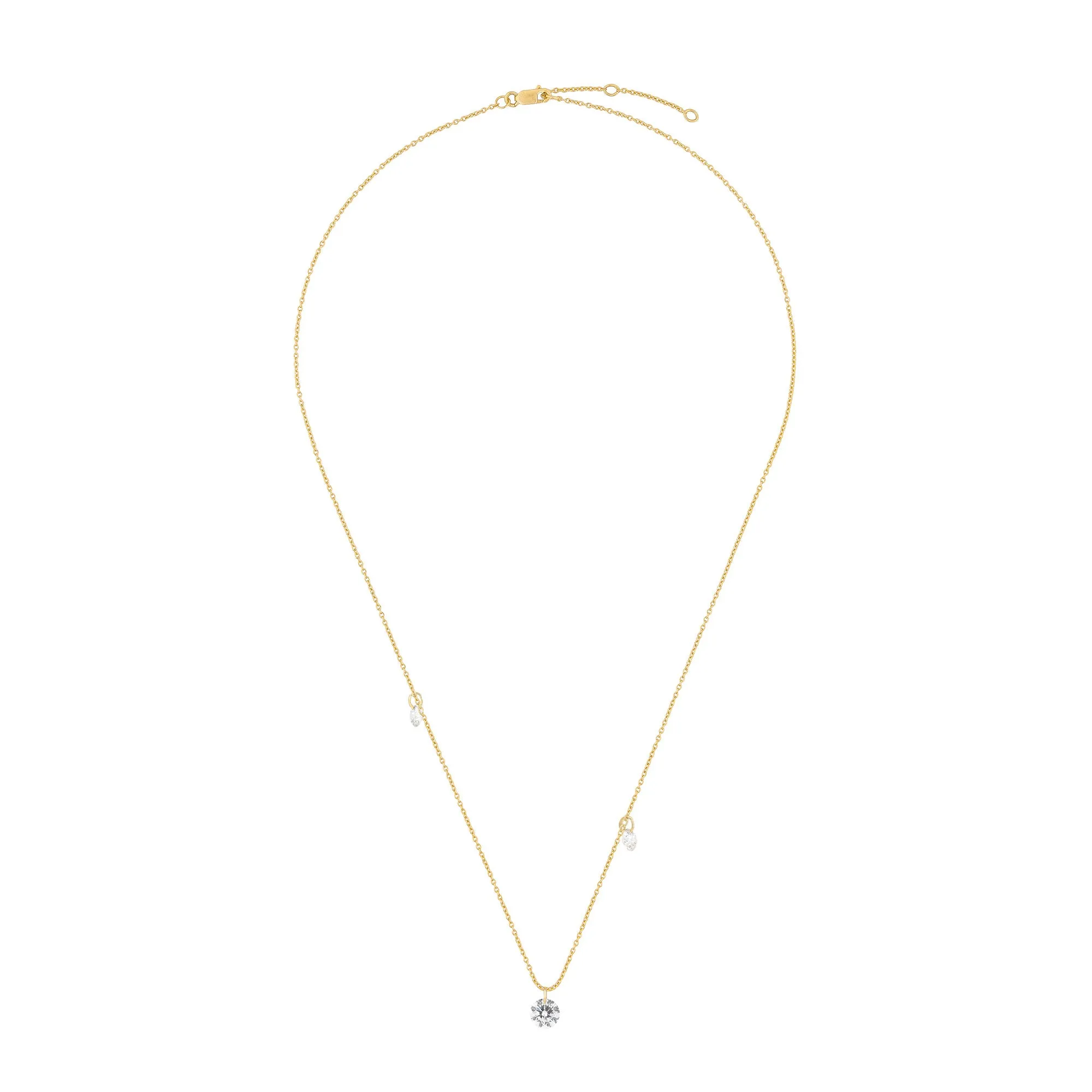 Dewdrop Three Diamond Necklace - 14k Gold